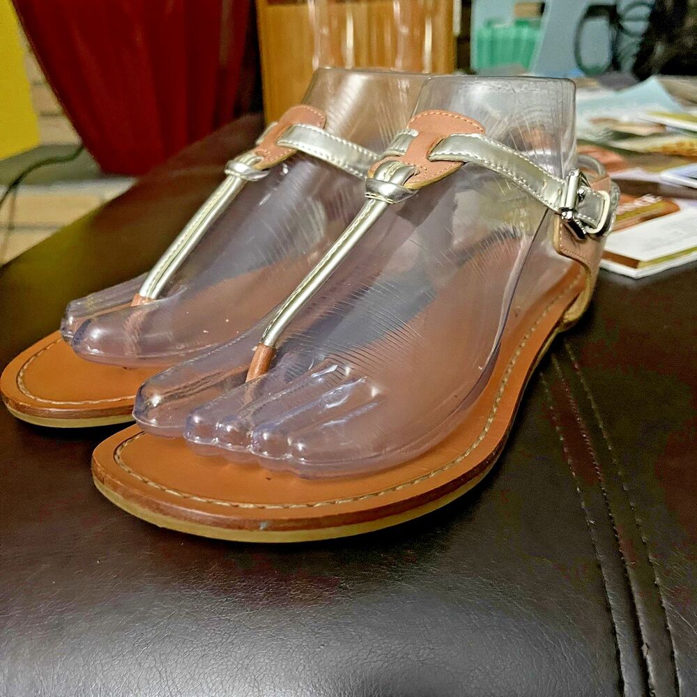 Coach Leather Silver Tan Sandals Size 8B , Women’s Clarkson